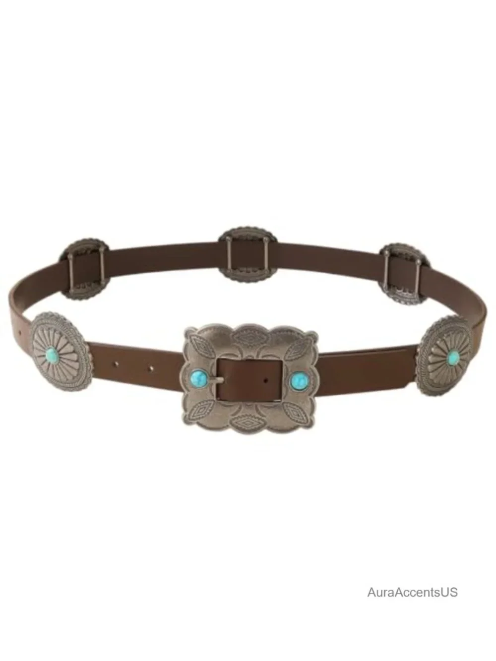 Faux Leather Western Belt Womens Turquoise Concho Cowgirl Country